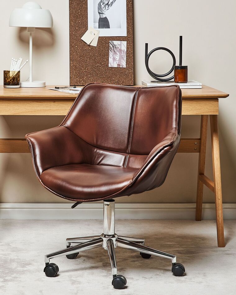Faux Leather Desk Chair Brown NEWDALE Beliani.co.uk