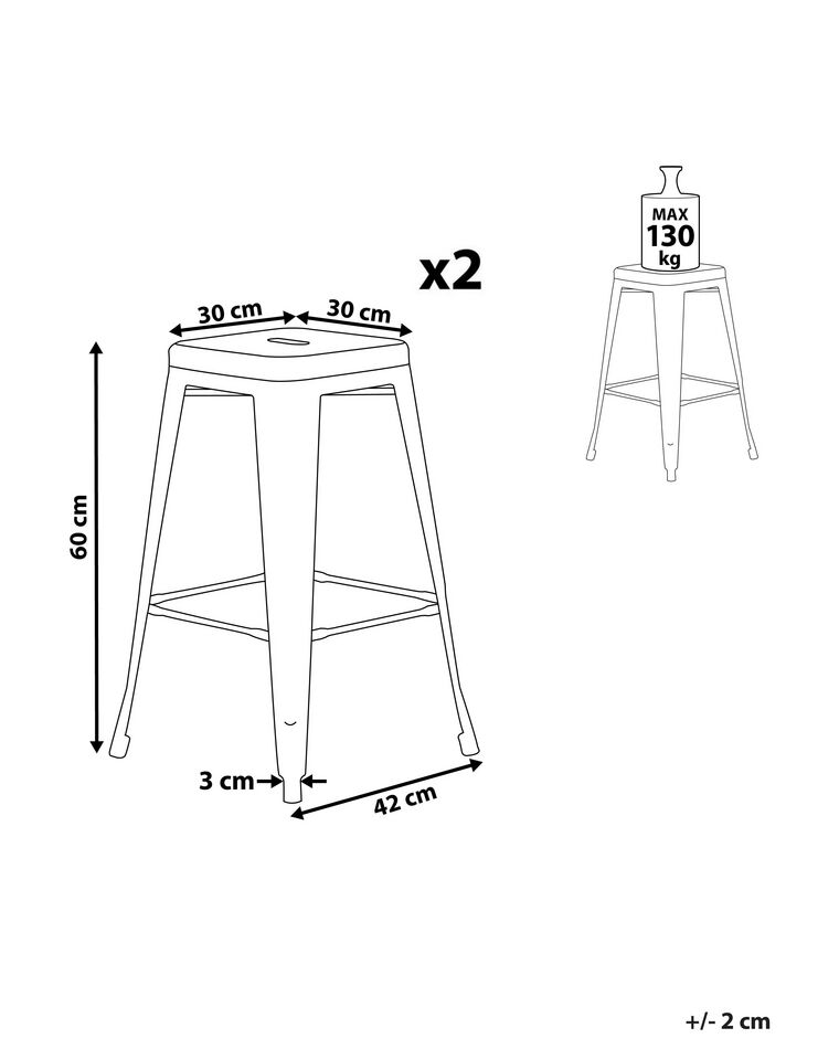 Set of 2 Metal Stools 60 cm Yellow with Gold CABRILLO Beliani.co.uk