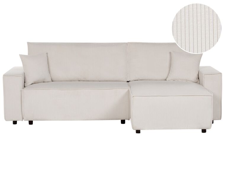 Left Hand Jumbo Cord Corner Sofa Bed Off-White ABACKA_896733