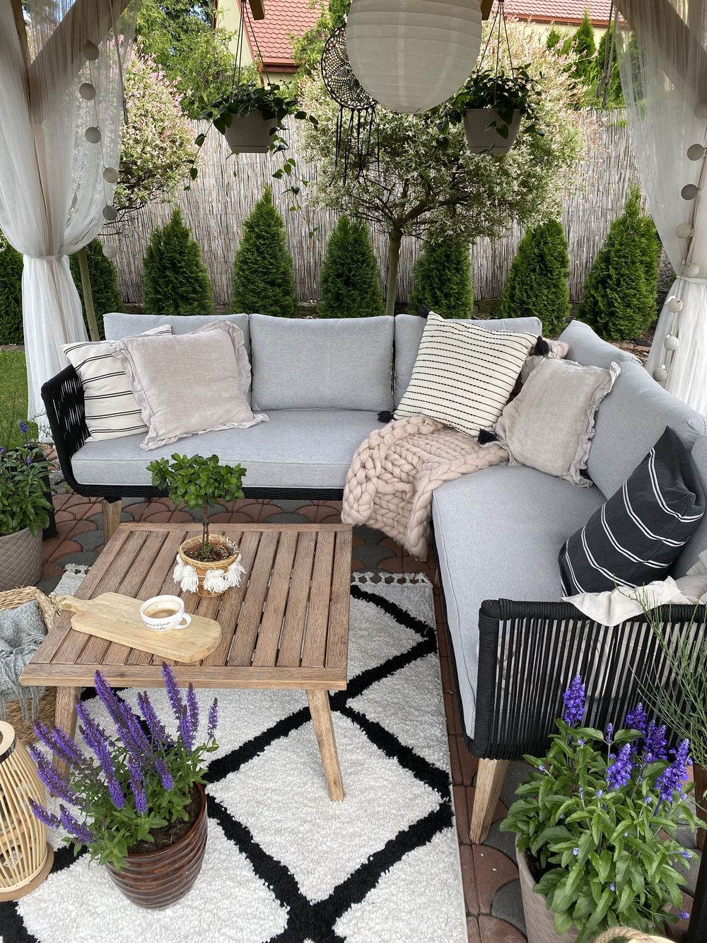 5 Seater Acacia Wood Garden Corner Sofa Set Grey ALCAMO | Beliani.co.uk
