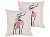 Set of 2 Decorative Pillows Antelope Motif 45 x 45 cm Beige ABAL_854489