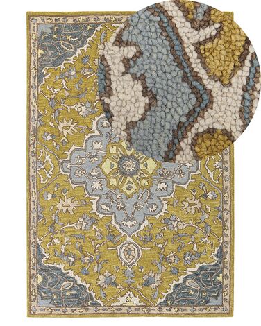 Tapete de lã amarelo e azul 140 x 200 cm MUCUR