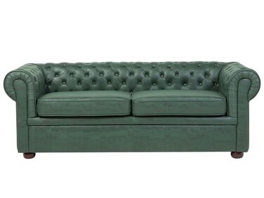 3 Seater Sofa Faux Leather Green CHESTERFIELD