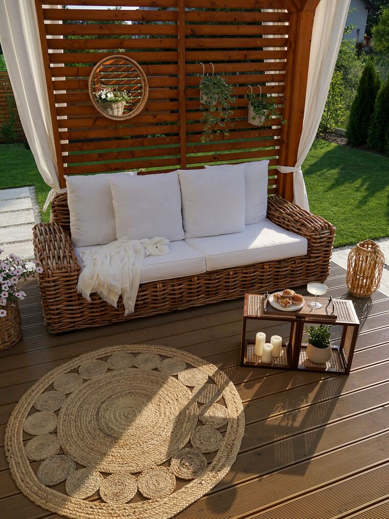 3 Seater Rattan Garden Sofa Natural FORLI | Beliani.co.uk