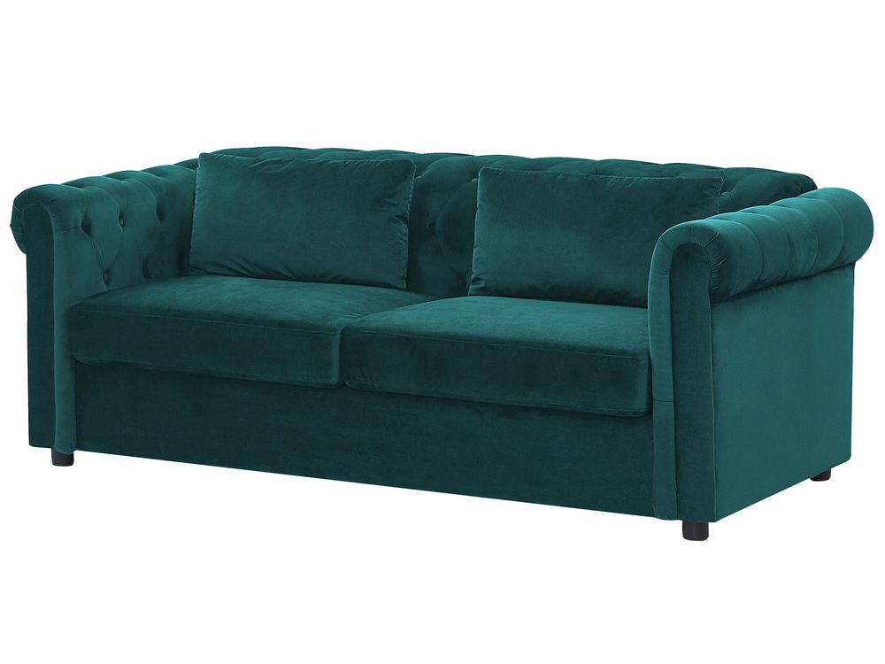 Sofa rozkładana welurowa zielona CHESTERFIELD Beliani.pl