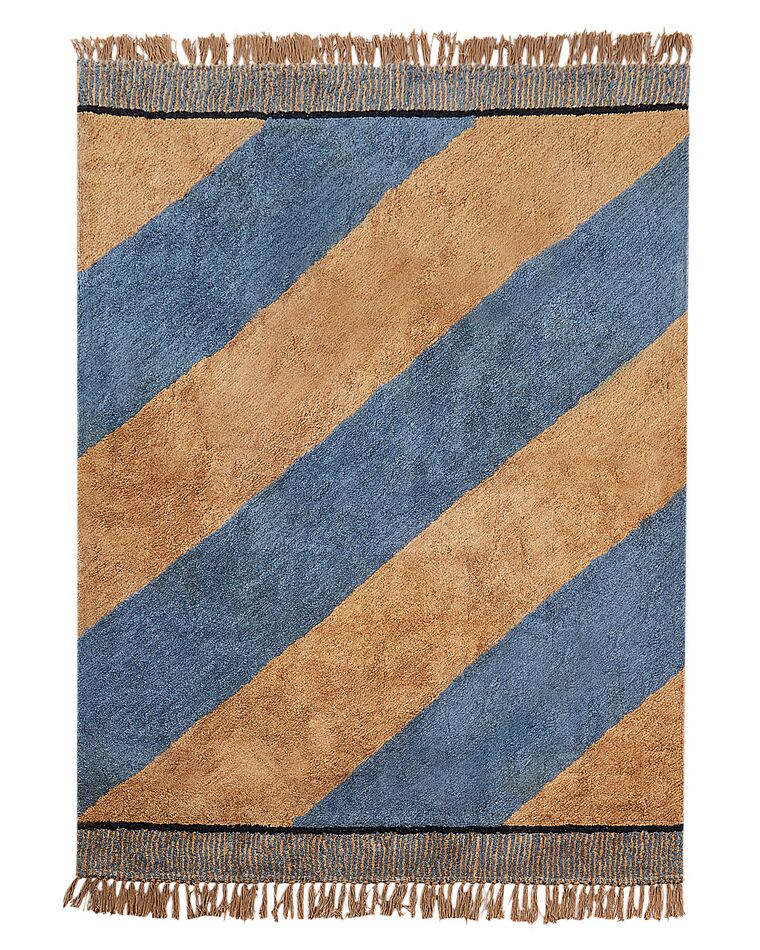 Tapis avec motif rayé en coton 140 x 200 cm bleu et marron XULUF_906839