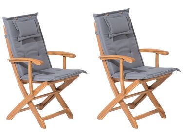 Set of 2 Garden Dining Chairs with Graphite Grey Cushion MAUI