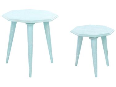 Set of 2 Wooden Side Tables Blue KANRI