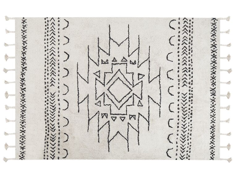 Teppich Baumwolle weiß / schwarz 160 x 230 cm Kurzflor KHOURIBGA_831358