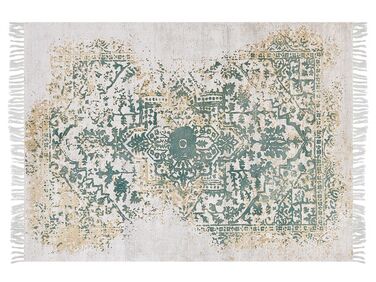 Teppich Viskose beige / grün 140 x 200 cm orientalisches Muster Kurzflor BOYALI
