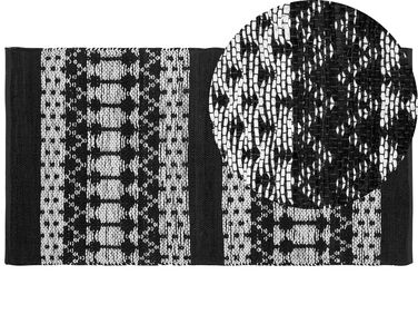 Teppich Leder schwarz / beige 80 x 150 cm abstraktes Muster Kurzflor SOKUN
