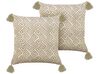 Set of 2 Velvet Cushions Geometric Pattern with Tassels 45 x 45 cm Beige SANTOLINA_838191