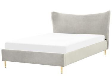 Łóżko welurowe 160 x 200 cm szare CHALEIX