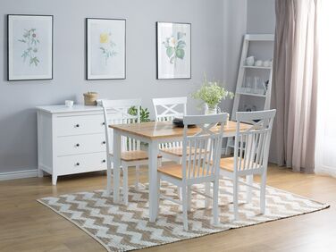Spisebordsett bord og 4 stoler hvit/lyst tre HOUSTON