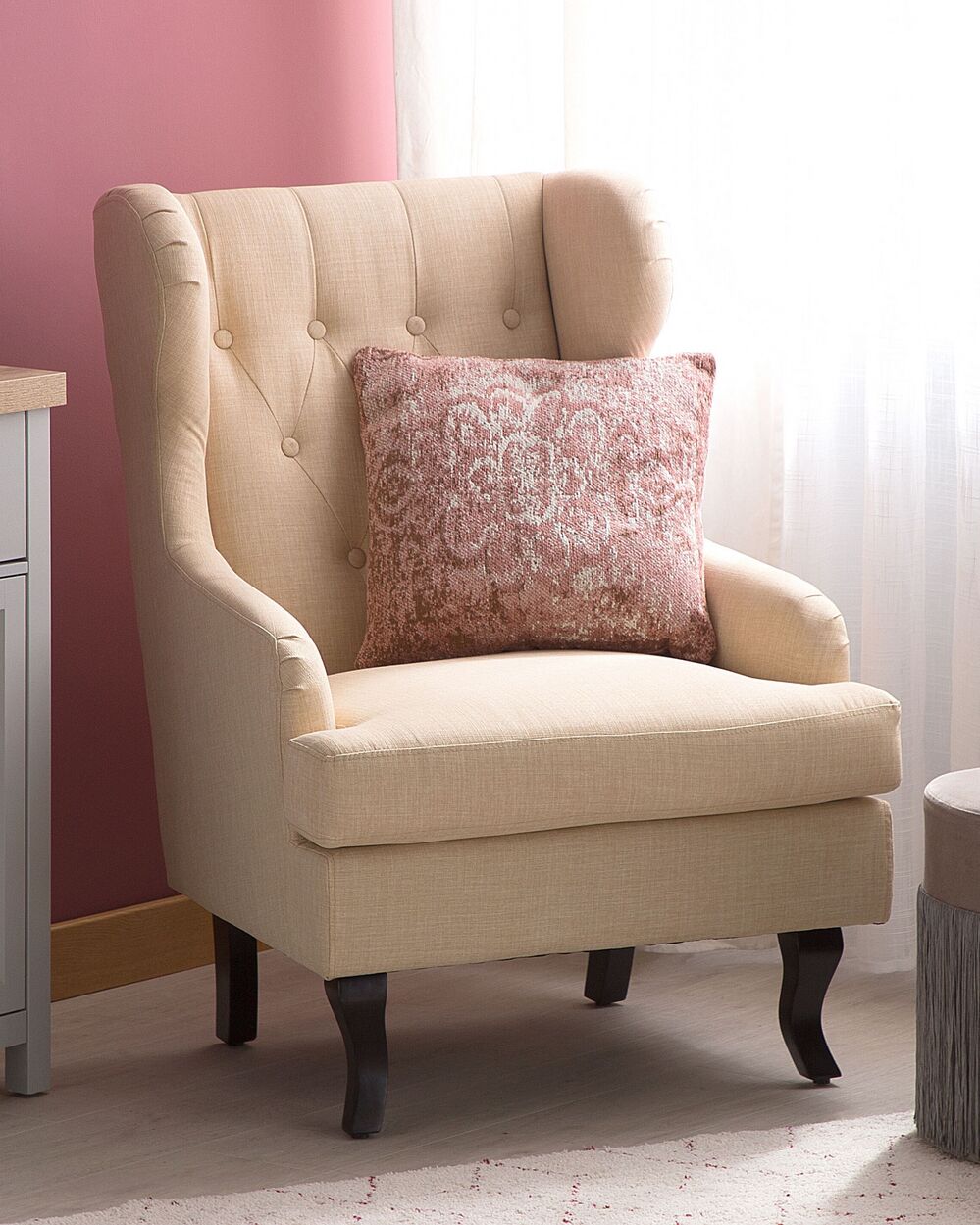 Fabric Wingback Chair Beige ALTA Beliani.co.uk
