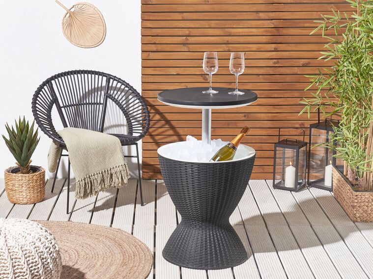 3 in 1 Beistelltisch 30L Kühlbox Hocker Gartentisch höhenverstellbar Eiskühler Schwarz