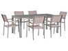 Table de jardin plateau granit gris poli 180 cm 6 chaises textile beige GROSSETO_428826