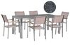 Conjunto de mesa com tampo granito polido cinzento 180 x 90 cm e 6 cadeiras creme GROSSETO_428826