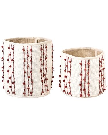 Set of 2 Cotton Baskets Beige and Red KHEL