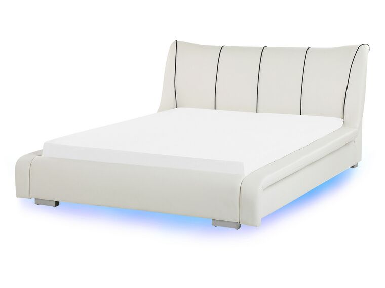 Kožená vodná posteľ s LED 140 x 200 cm biela NANTES_757946