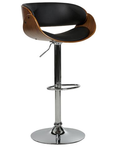 Chaise de bar en bois foncé et cuir PU noir BAKU