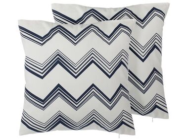 Set of 2 Cotton Cushions Chevron Pattern 45 x 45 cm White with Blue NERINE