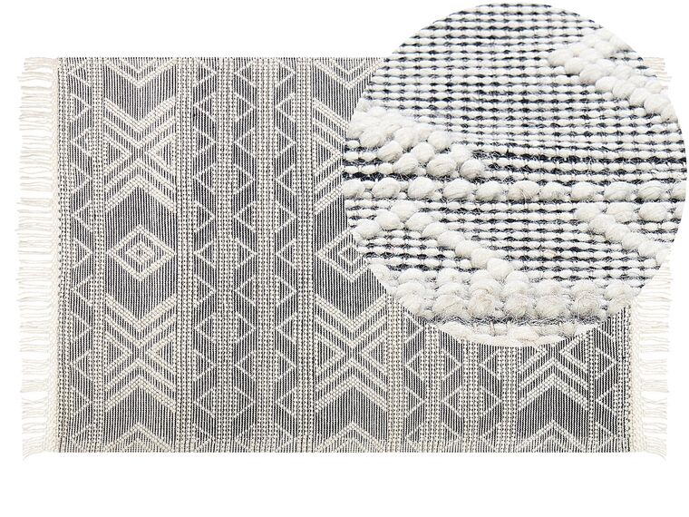 Alfombra de lana blanco/negro 160 x 230 cm PAZAR_855569