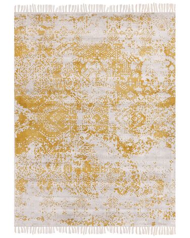 Teppich Viskose senfgelb / beige 160 x 230 cm orientalisches Muster Kurzflor BOYALI