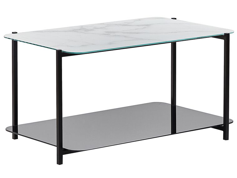 Table basse avec étagère effet marbre blanc et noir GLOSTER_823502