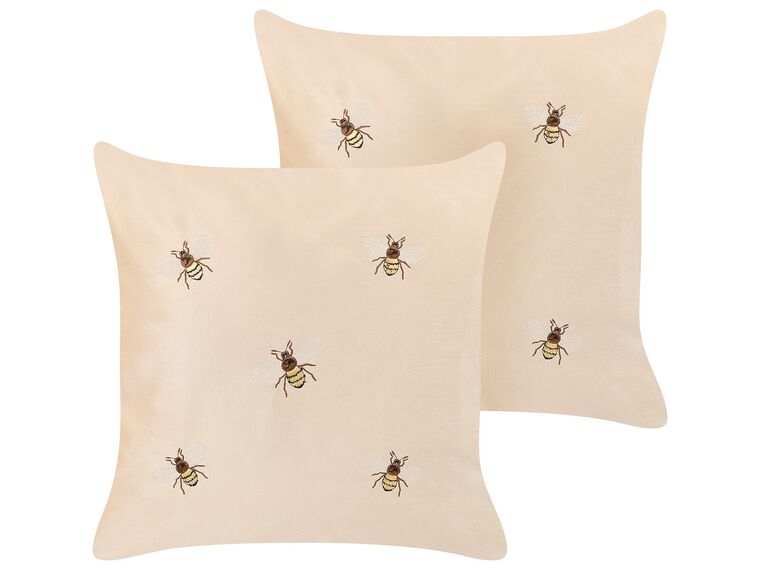 Dekokissen Bienenmuster Samtstoff beige bestickt 45 x 45 cm 2er Set TALINUM_857906