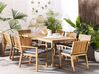 Conjunto de 8 sillas de jardín de madera de acacia clara con cojines azul marino/blanco SASSARI_774891