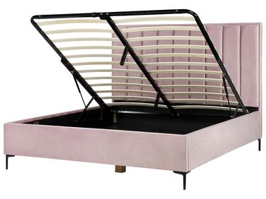 Zamatová posteľ s úložným priestorom 180 x 200 cm ružová SEZANNE