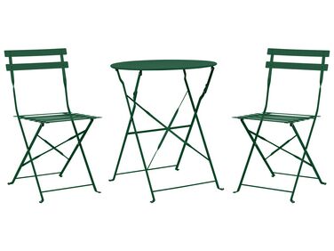 Salon de jardin bistrot table et 2 chaises en acier vert foncé FIORI
