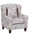 Fabric Wingback Chair with Footstool Floral Pattern Cream HAMAR_794147