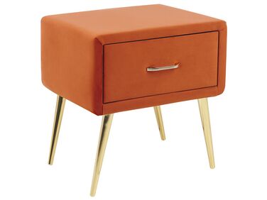 Zamatový nočný stolík so zásuvkou oranžový FLAYAT