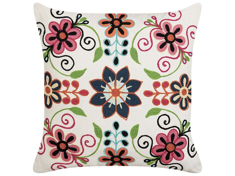 Coussin en coton à motif floral multicolore brodé 50 x 50 cm BAHRAICH_829432