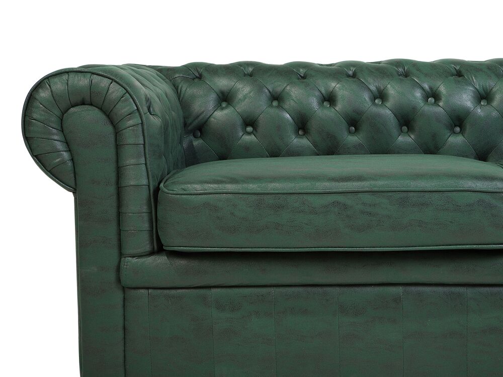 3 Seater Sofa Faux Leather Green CHESTERFIELD Beliani.co.uk