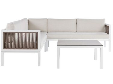 Lounge Set Aluminium weiß 4-Sitzer linksseitig Auflagen beige BORELLO