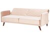 	Sofá cama 3 plazas de terciopelo beige/madera oscura SENJA_787327
