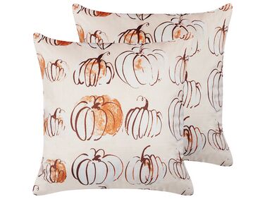 Set of 2 Velvet Cushion Pumpkin Pattern 45 x 45 cm Beige CUCURBITA