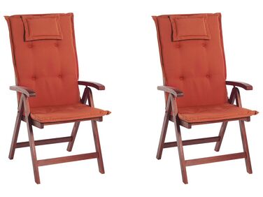 Zestaw 2 krzeseł ogrodowych drewno akacjowe z poduszkami czerwonymi TOSCANA