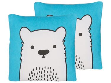 Set of 2 Cotton Kids Cushions Bear 45 x 45 cm Blue WARANASI