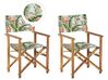 Set of 2 Acacia Folding Chairs and 2 Replacement Fabrics Light Wood with Off-White / Flamingo Pattern CINE_819272