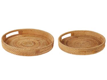 Set of 2 Rattan Decorative Trays Light ADELSO