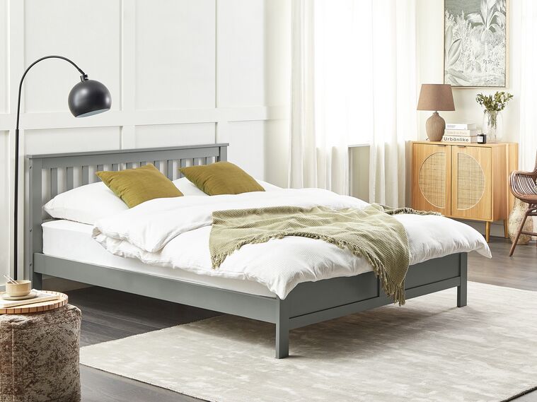 Wooden EU King Size Bed Grey MAYENNE Beliani.co.uk