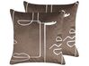 Set of 2 Velvet Cushions Face Motif 45 x 45 cm Brown PHILODENDRON_830029