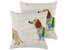Conjunto de 2 almofadas decorativas com motivo de cão em algodão creme 45 x 45 cm BATTAL_905298