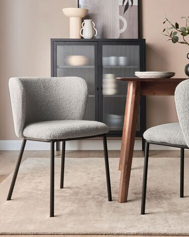 Set of 2 Boucle Dining Chairs Grey MINA