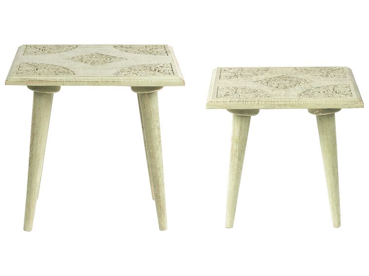 Conjunto de 2 mesas auxiliares de madera de mango verde claro/dorado BELIDHA_857049