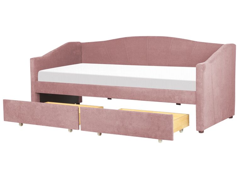 Rózsaszín kárpitozott kanapéágy 90 x 200 cm VITTEL_876400